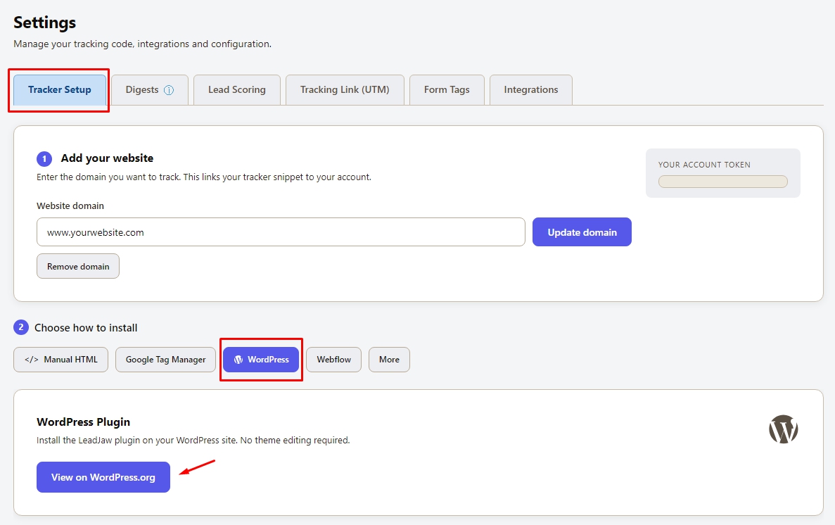 WordPress installation for LeadJaw