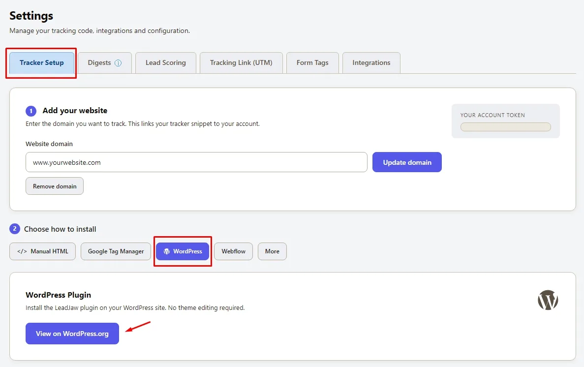 WordPress installation for LeadJaw